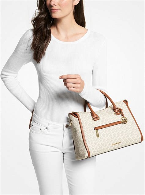 michael kors large logo satchel|michael kors opened satchel purse.